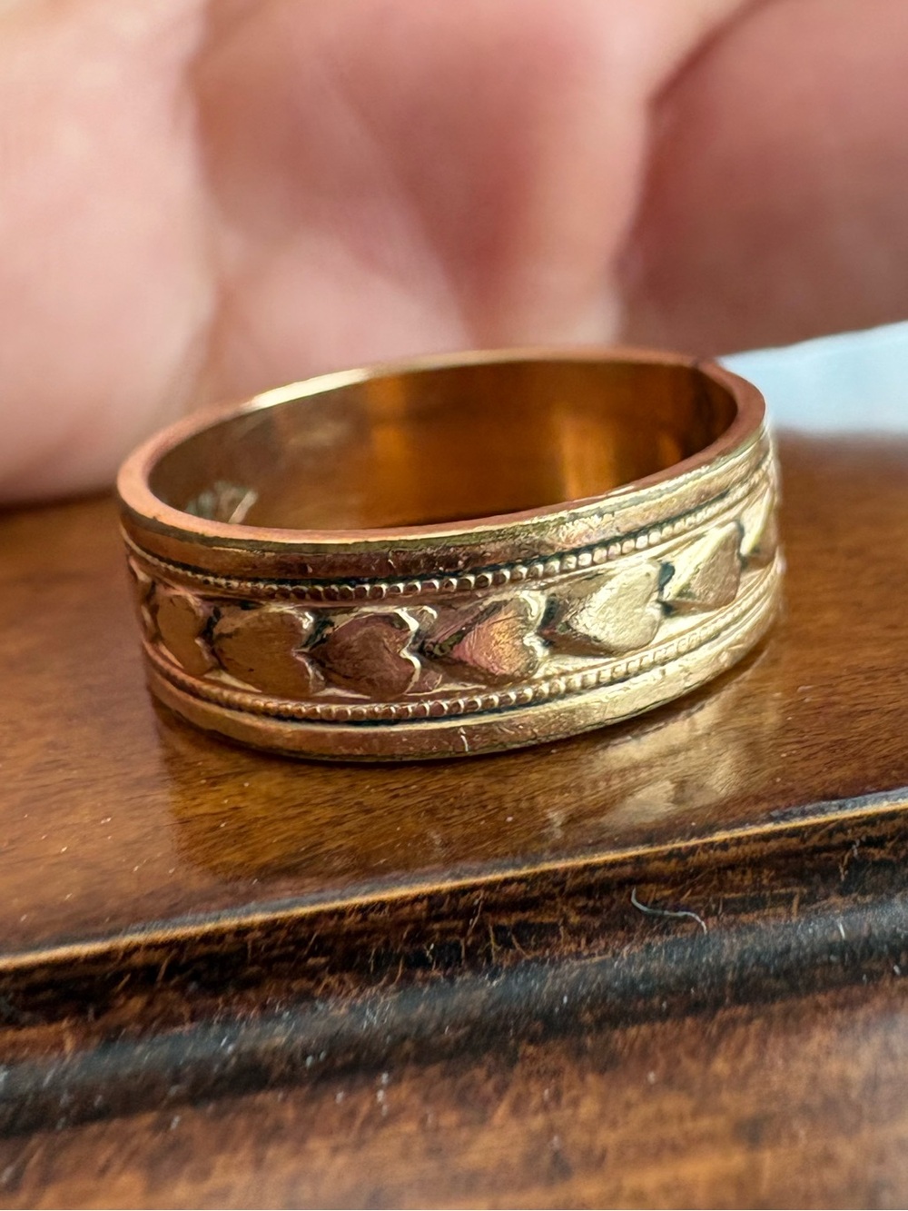 Vintage 14K yellow gold tone R.G.P. Heart Wedding eternity Band Ring 6 3/4 6.75 - Picture 2 of 16